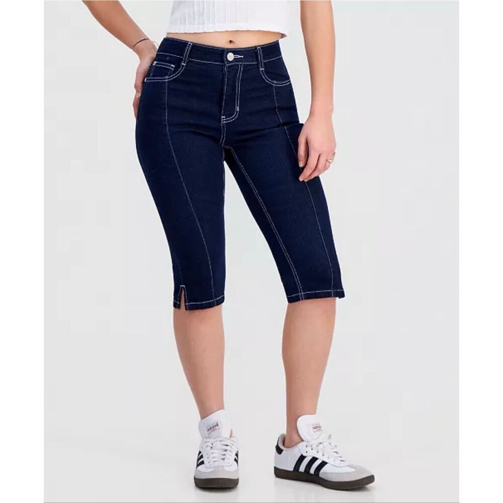 Dollhouse Juniors' Seam Front High-Rise Capri Jeans Phoenix Dark Wash 7/8
